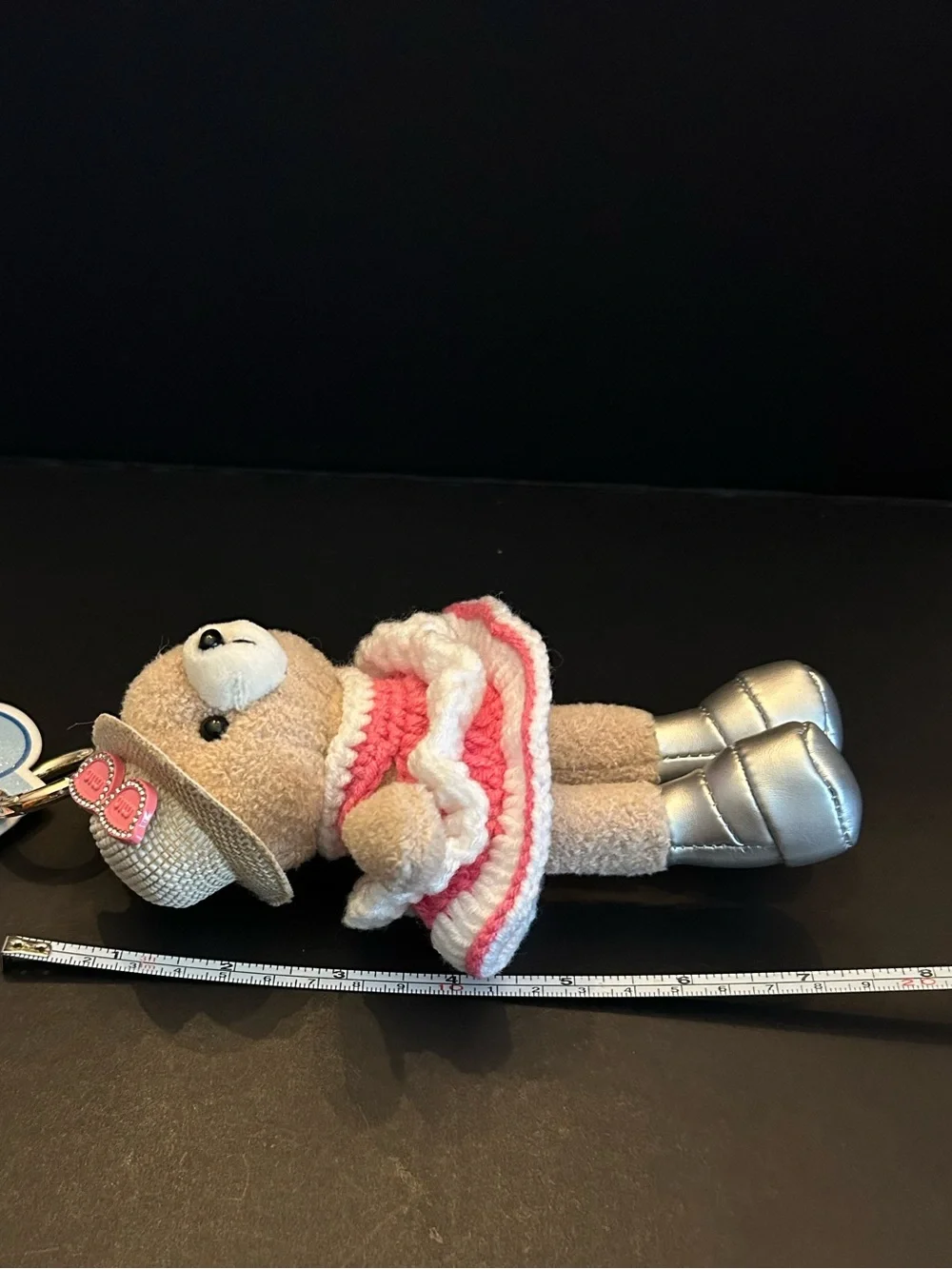 PREMIUM Plush Bear 🐻 Bag or Backpack 🎒 Charm in Pink and Cream with Gold Clasp